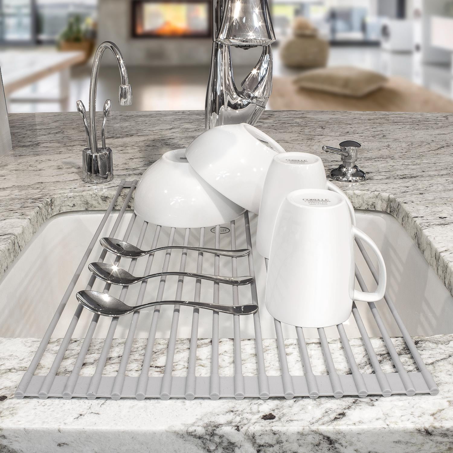 Sorbus Roll-Up Dish Drying Rack Over Sink, Stainless Steel Dish Drainer for Dishes, Fruits & Veggies