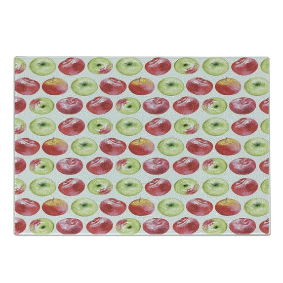 Fruits Cutting Board, Watercolor Macoun Cameo and Granny Smith Drawing in Agricultural Yield Pattern, Decorative Tempered Glass Cutting and Serving Board, Small Size, Apple Green Red, by Ambesonne