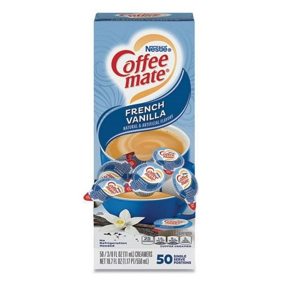 Liquid Coffee Creamer, French Vanilla, 0.38 Oz Mini Cups, 50/box | Bundle of 10 Boxes