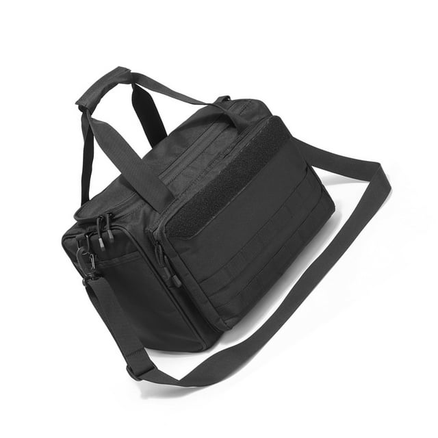 Outdoor Range Bag for Handguns and Riffle Shooting Duffle Range Pistol Bag with Dividers and Webbing Multi-function Storage Bag black
