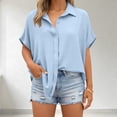 thumbnail image 5 of Horkkom Womens Summer Tops Short Sleeve Solid Color Button Down Shirts Collared Loose Casual Tops Slit Side L, 5 of 8