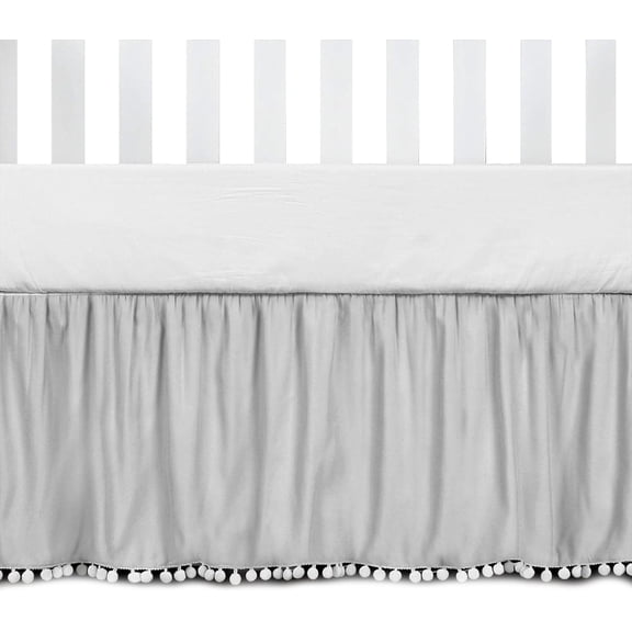 Ruffled Crib Skirt with Pompoms:Crib Bed Skirt with 14" Drop,Mini Crib Bedding Toddler Skirt,Baby Crib Accessories for Baby Boys Girls,28" X 52" (Gray)