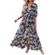 thumbnail image 3 of SAYOO Vestido de playa de impresión de Flores femeninas de verano Bohemia lado del vestido de Bohemia 3/4 manga elegante envuelto v collar SAYOO moda, 3 of 6