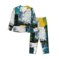 thumbnail image 1 of Fotbe Abstract Brushstrokes Green Blue Conjunto de Pijama de Manga Larga para Mujer con Estampado, Ropa de Dormir de 2 Piezas, Conjunto de Casa Suave y Cómodo con Bolsillos-XX-Large, 1 of 7