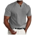 thumbnail image 2 of Mens T-Shirts Summer Solid Color V Neck Short Sleeve Slim Fit Casual With Pocket Muscle Tops Pullover Outwear,Gray,L,Tshirts, 2 of 4