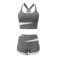 thumbnail image 6 of Sngxgn Women 2 Piece Outfits Workout Set Textured Gym Yoga Short Crop Top Tracksuit(Grey,L), 6 of 6