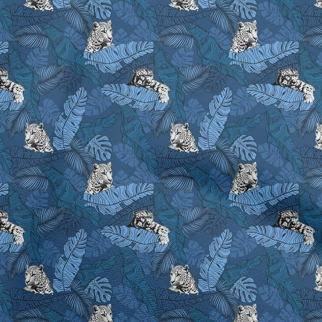 oneOone Cotton Poplin Medium Blue Fabric Tropical Sewing Craft Projects Fabric Prints By Yard 56 Inch Wide