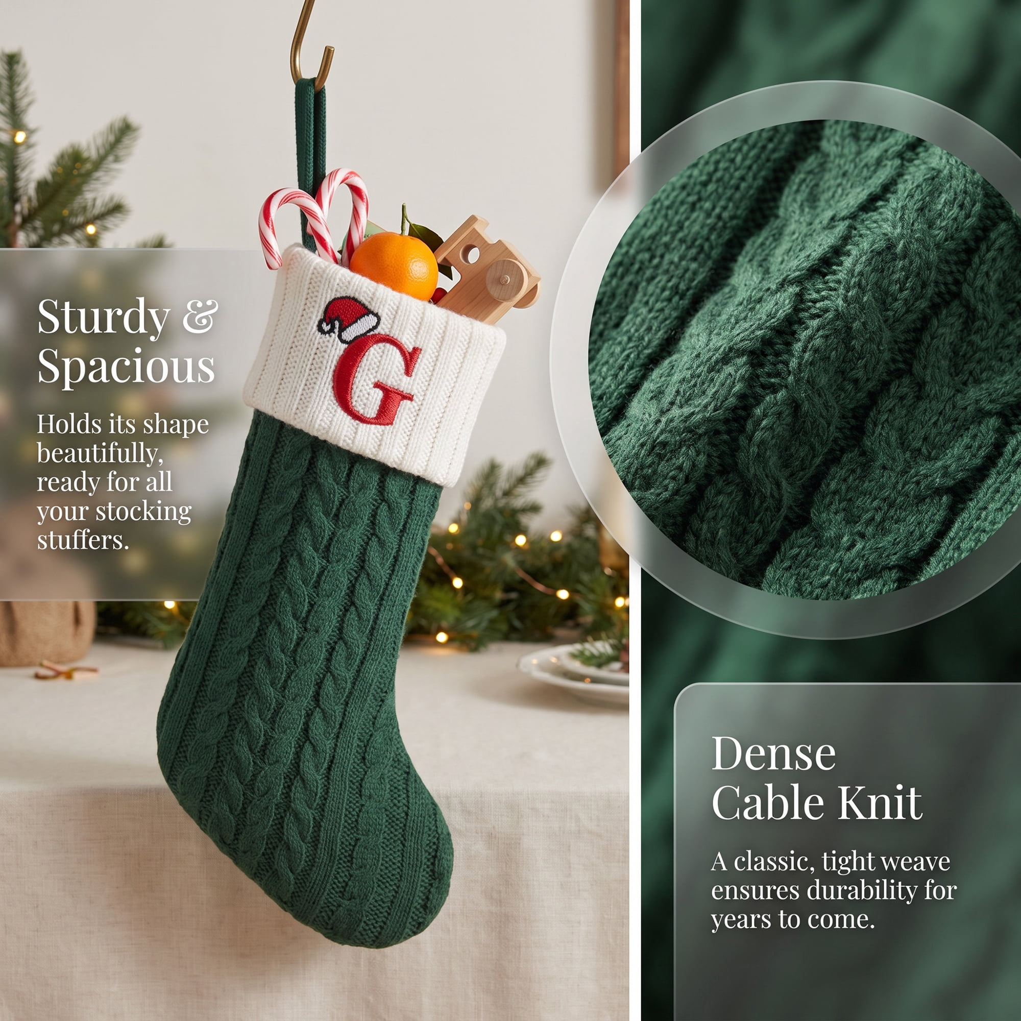 Unique Bargains Christmas Luxury Grand Hearth Accent Stocking Green Letter G 8"