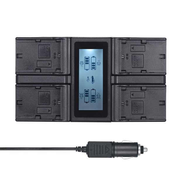 Cargador Andoer LP-E6 LP-E6N Cargador de batería de cámara digital de 4 canales Reemplazo de pantalla LCD para Canon EOS 5DII 5DIII 5DS 5DSR 6D 7DII 60D 80D 70D con cargador de coche de CC Andoer Cargador
