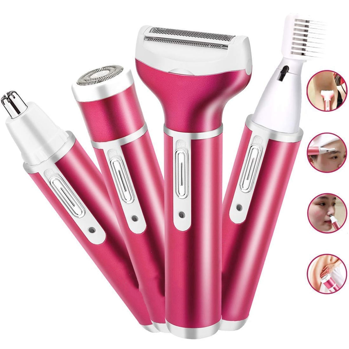 4 in 1 Hair Removal for Women Electric Shaver Ladies Razor Hair Remover Epilator USB Rechargeable Cordless for Face Nose Eyebrows Bikini Armpit Leg Body Hair Trimmer