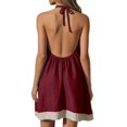 thumbnail image 2 of ZHOGXU Summer Dresses For Women Sleeveless Halter Neck Color Block Backless Comfortable Loose Fit Dress For Casual Daily Wear,Red,M, 2 of 4
