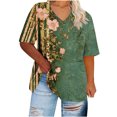 thumbnail image 2 of JTZGDY Plus Size Tops for Women Summer Short Sleeve V Neck Floral Pattern Graphic Tunic T-Shirts Loose Oversized Baggy Pullover Blouse Army Green XXXL, 2 of 6