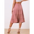 thumbnail image 4 of DARING DIVA Women's Flare Tiered Pleated Solid Elastic Waist A-Line Skirt S Dark Rose Pink, 4 of 6