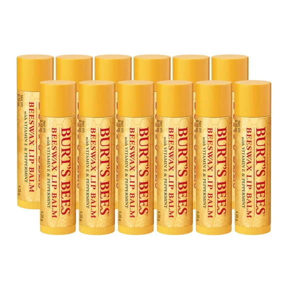 Burt's Bees Lip Balm - Original Beeswax 12 Count Pack in Bulk, Lip Moisturizer With Responsibly Sourced Beeswax, Tint-Free, Natural Origin Conditioning Lip Treatment, 12