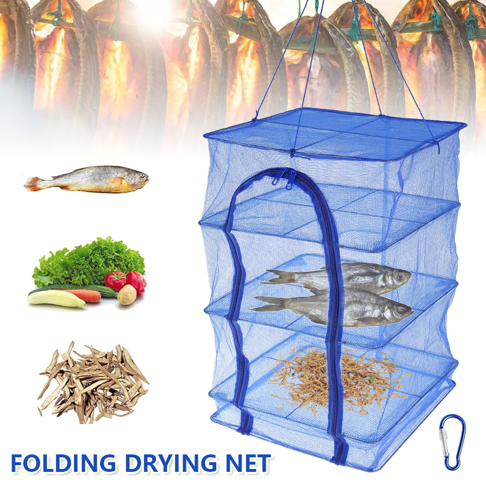 Fish Net 40 x 40 x 65cm 4 Layers Drying Rack Folding Fish Mesh Hanging Net 