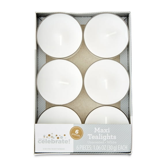 Maxi Tealight Candles, Unscented, White, 6 Count, by Way To Celebrate