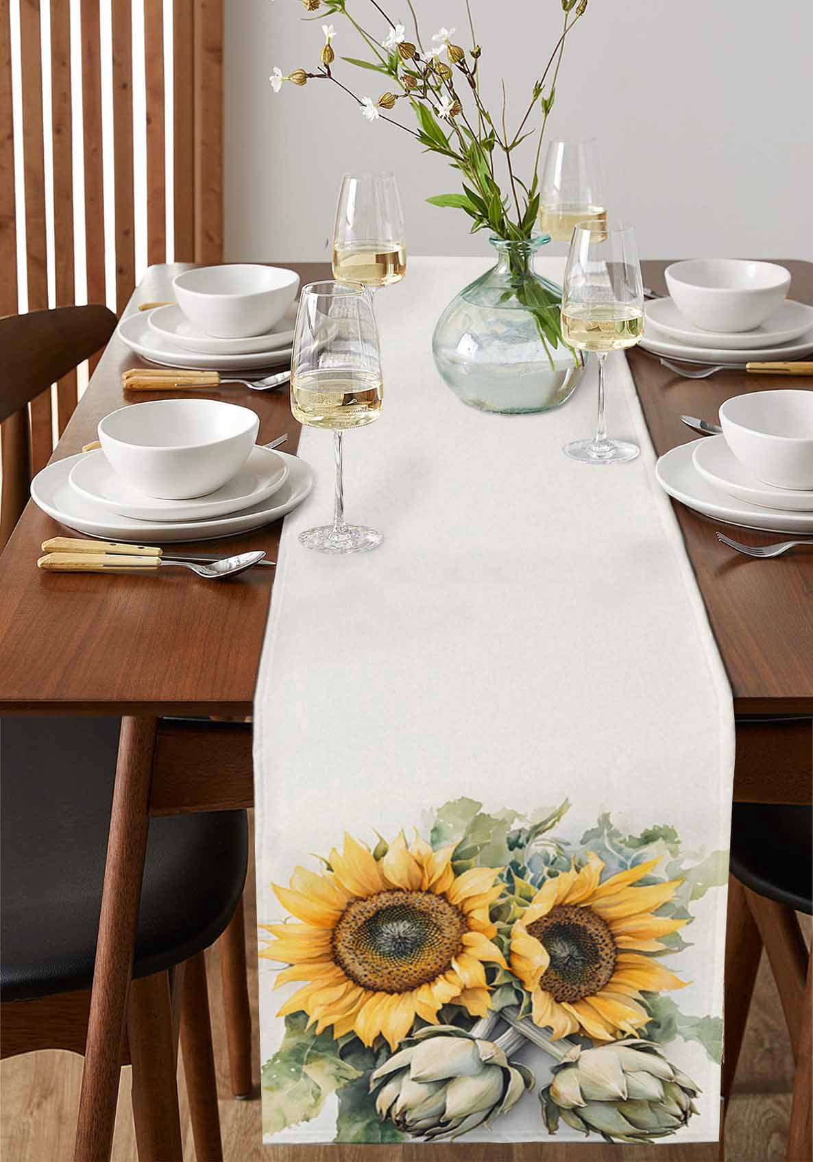 Extra Long Sunflower & Bee Table Runner - 13x120 Inch Cotton Linen Rustic Farmhouse Decor - View #8