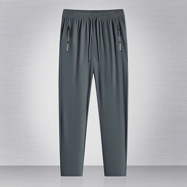 ML New Spring Men‘s Casual Pants Simple Solid Color Slim-Fit Breathable Leg Trousers Zipper Design Pocket Drawstring Pants
