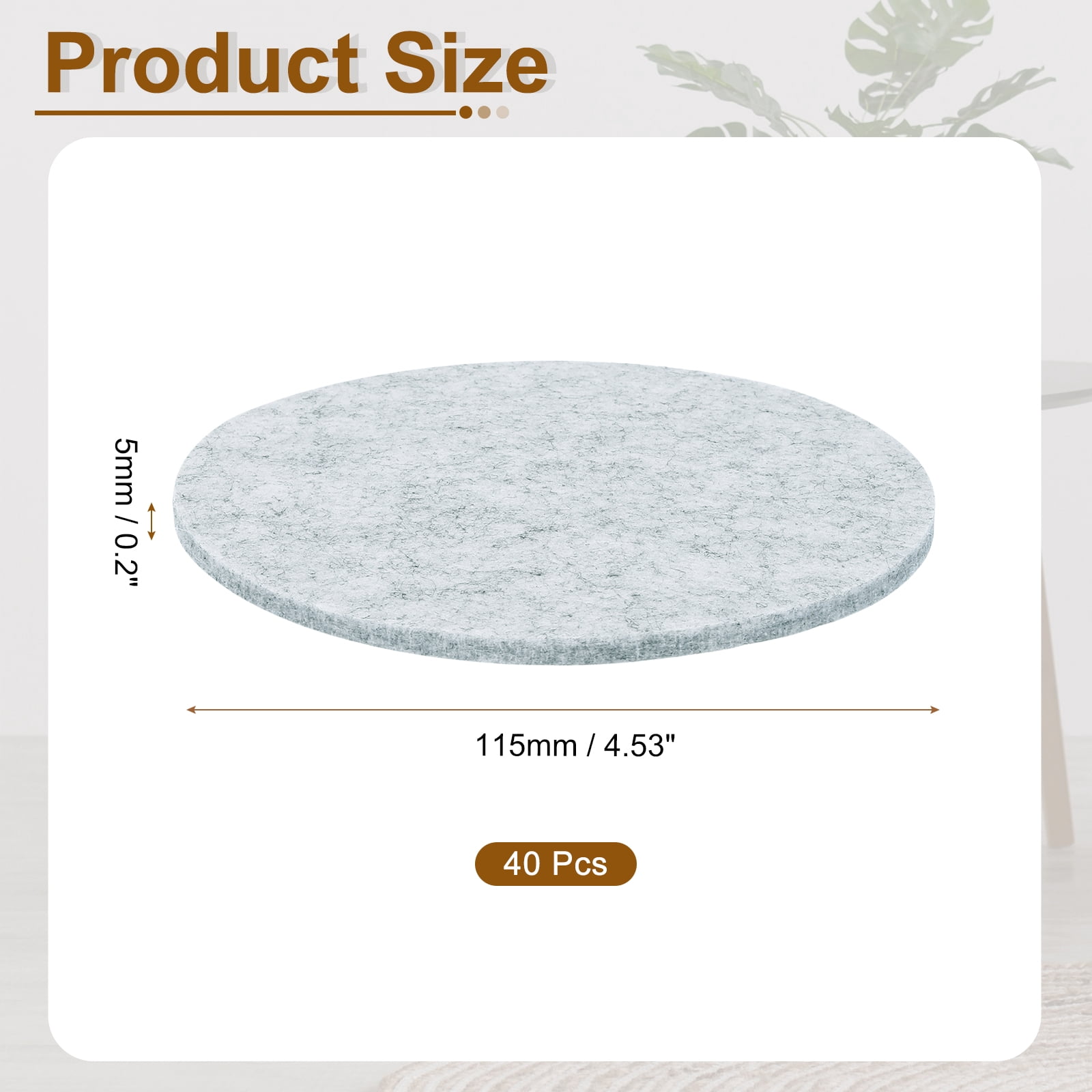 Round Felt Furniture Pads, 40Pack 4.5" Dia x 0.2" Thick Adhesive Backed Felt Non-slip Anti-scratch Felt Pads Chair Leg Protectors for Protecting Hardwood Floor, Gray