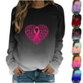 thumbnail image 4 of WREESH Women's Pink Ribbon Heart Graphic Sweatshirt Fall Casual Crewneck Long Sleeve Cancer Awareness Top Green, 4 of 4