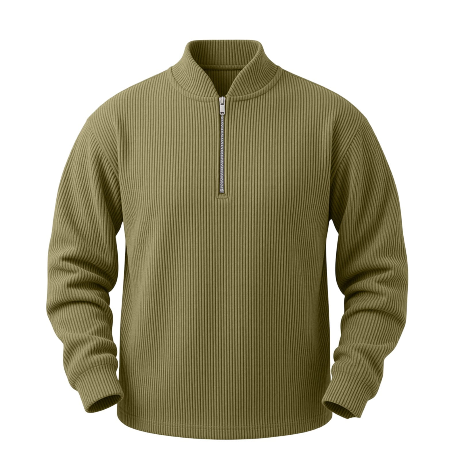 Sahpxhe Quarter Zip Pullover Mens Corduroy Long Sleeve Stand Collar Pullover Top Athletic Workout Outerwear for Fall Army Green M