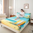 thumbnail image 3 of Castle Fairy Simple Pastel Surfboard Queen Sheets 4 Pieces,Seaside Palm Landscape Art Queen Sheet Sets,Gold Blue,1 Fitted Sheet,1 Flat Sheet and 2 Pillowcases, 3 of 6