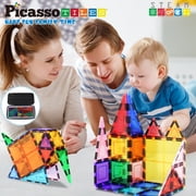 PicassoTiles 101PCS Magnetic Tile Building Blocks, STEM Toy Set with Storage Case, Educational Construction Kit for Kids 3+, Travel Carry Bin