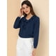 thumbnail image 3 of Blusa de Gasa Allegra K Cuello con volantes Camisa Plisada de Oficina para Mujer Azul Oscuro M, 3 of 6