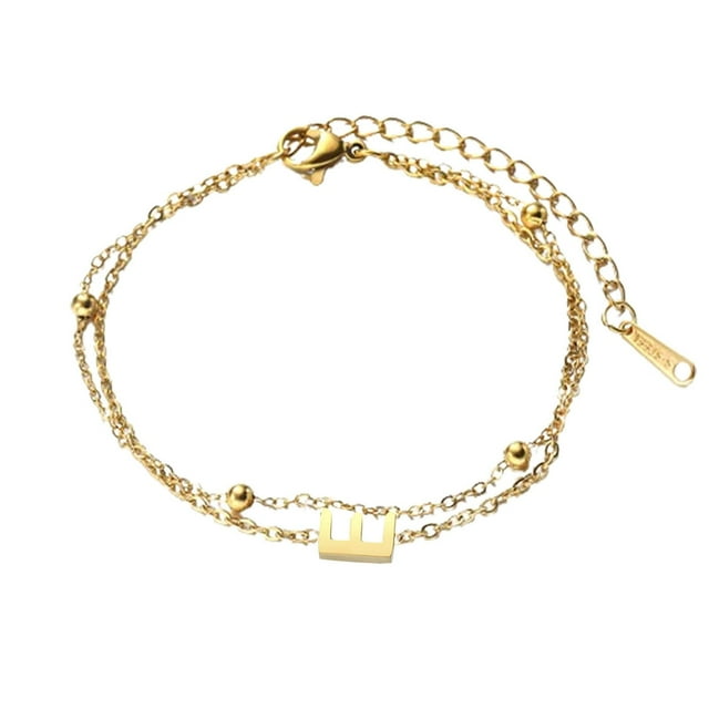 Riforla Bracelet Mode Simple Double Chaîne Empilable 26 Lettres Or Acier Inoxydable Bracelet Initiales pour Femmes Adolescentes Bijoux Chaîne Bracelet Bijoux Femmes