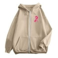 thumbnail image 6 of Fshinging Hoodie Sweatshirts for Women Cancer Pink Ribbon Feather Print Zipper Jackets Long Sleeve Pocket Drawstring Ladies Pullover Tops, 6 of 6