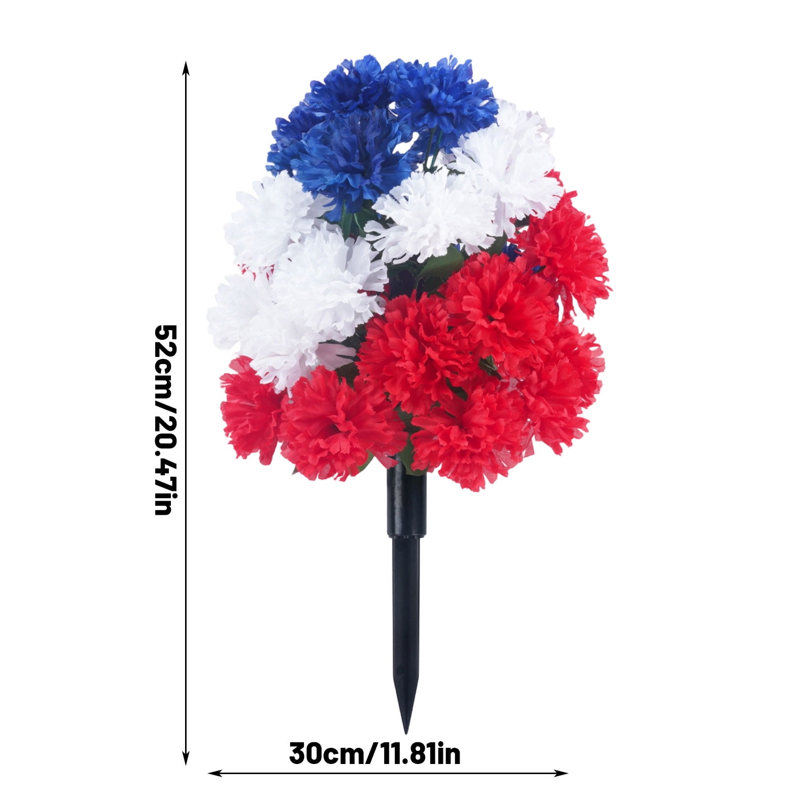 Patriotic Decorations, Outdoor Decorations, Red White and Blue Flowers, Garden Stake, 26 In, 2 Pc, 4Th of July Decoration, Lawn Decor, Artificial Carnations, Holiday Yard Display