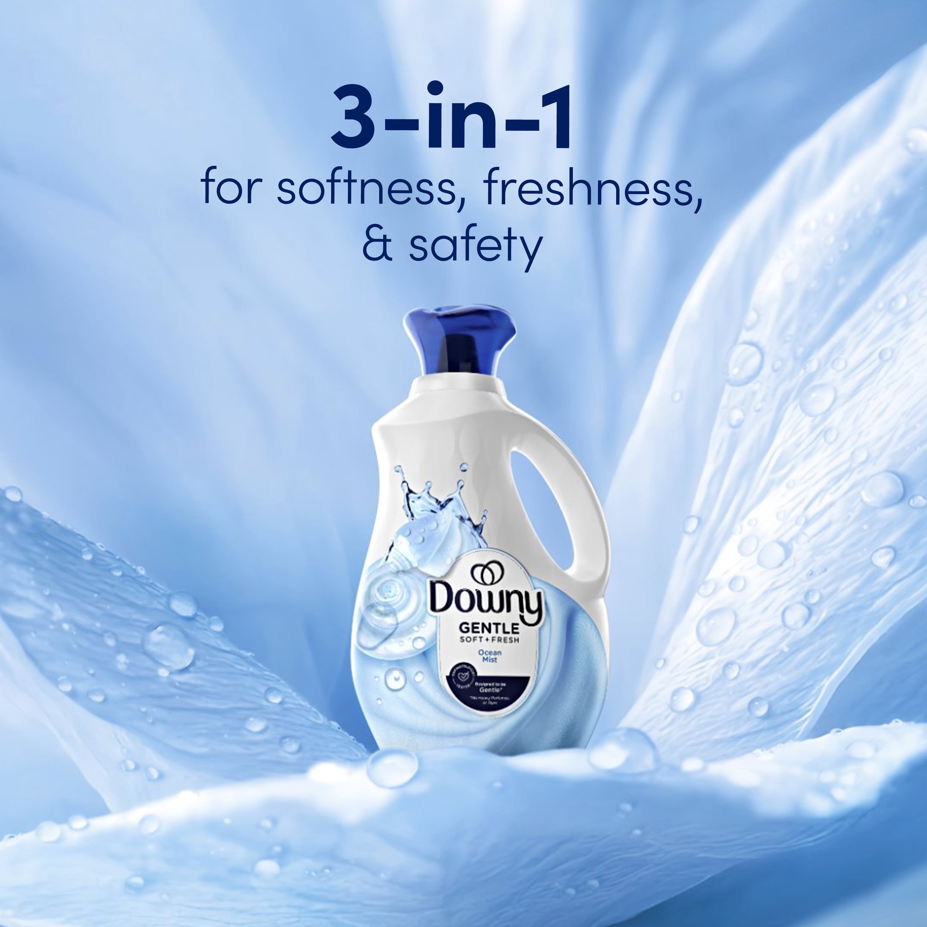 (4 pack) Downy Gentle Soft + Fresh Liquid Fabric Softener, Ocean Mist Scent, 44 fl oz, 66 Loads