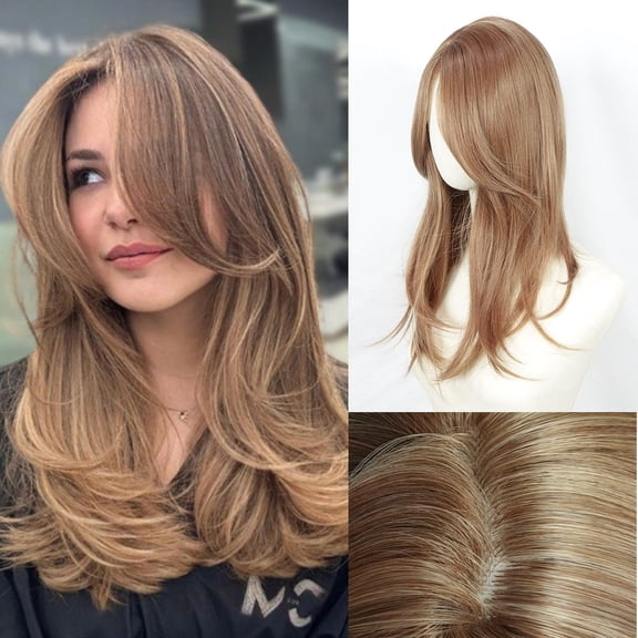 suxuMhao Wig, Brown Blonde Gradient Hair Replacement Piece, 20 IN Straight Synthetic Wig, Natural Looking Headband Wig with Secure Clip-In, 1 Piece Top Wigs for Hair Volumizing