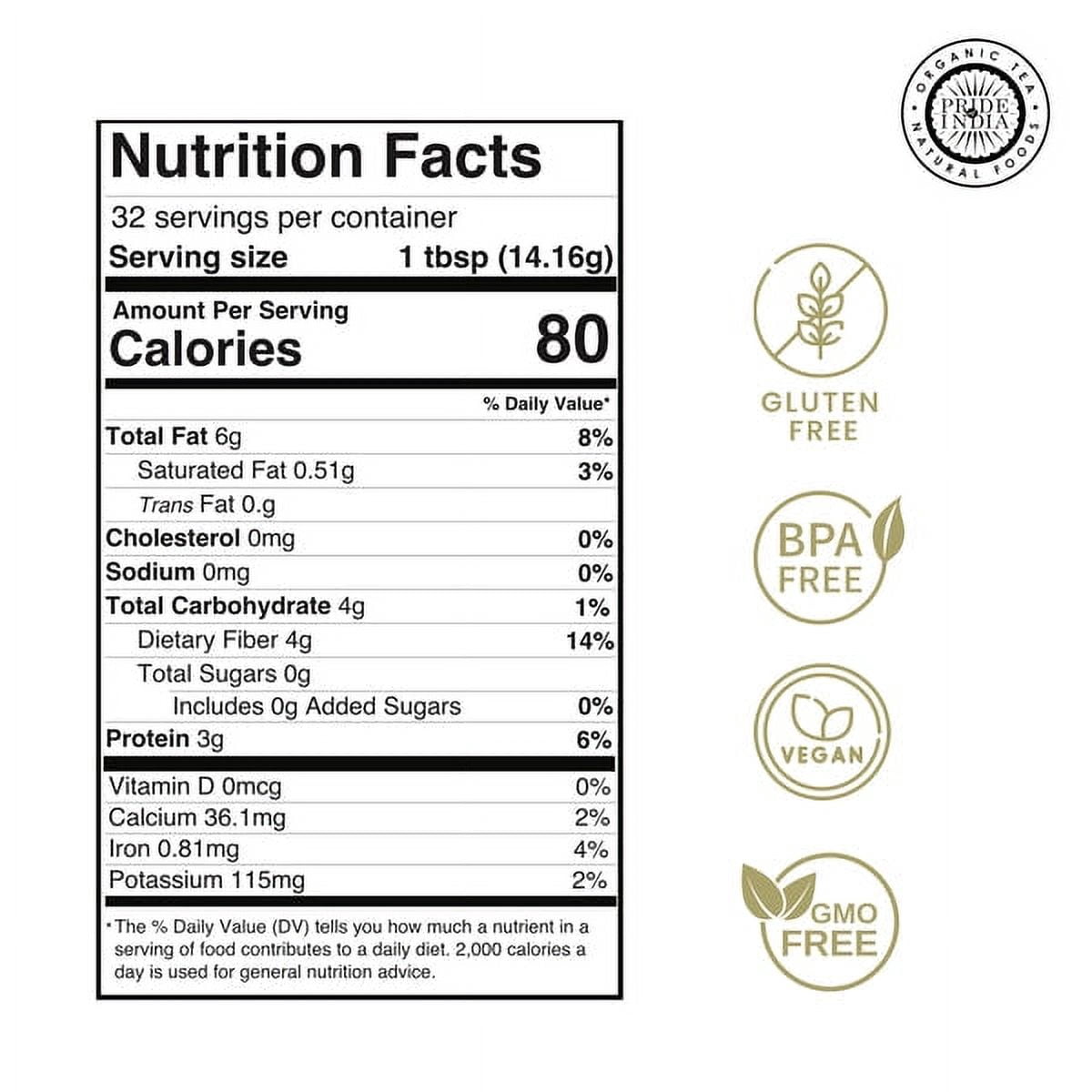 Pride of India - Pack of 6 - Flaxseed Meal, Finely Milled, Gluten-Free, 1 lb Jars