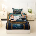 thumbnail image 4 of Castle Fairy Collage Shark Portrait Twin Sheets 3pcs,Vintage Framed Ocean Predator Layout Bedding,Teal Brass,1 Fitted Sheet,1 Flat Sheet and 1 Pillowcase, 4 of 6
