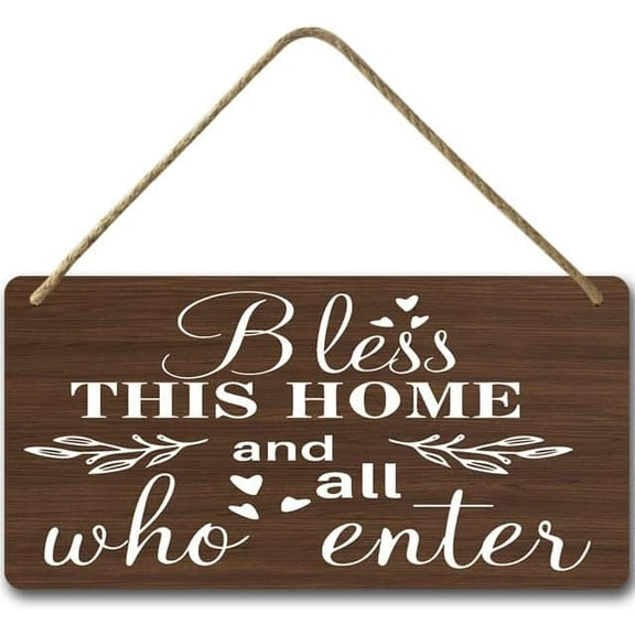 6x12 IN Vintage Bless This Home and All Who Enter Wall Sign,Rustic Farmhouse Home Signs Decor,Blessed Sign,Religious Housewarming Gifts