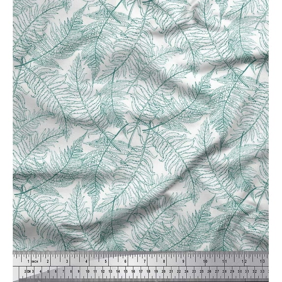 Soimoi White Cotton Voile Fabric Artistic Leaves Fabric Prints By Yard 56 Inch Wide