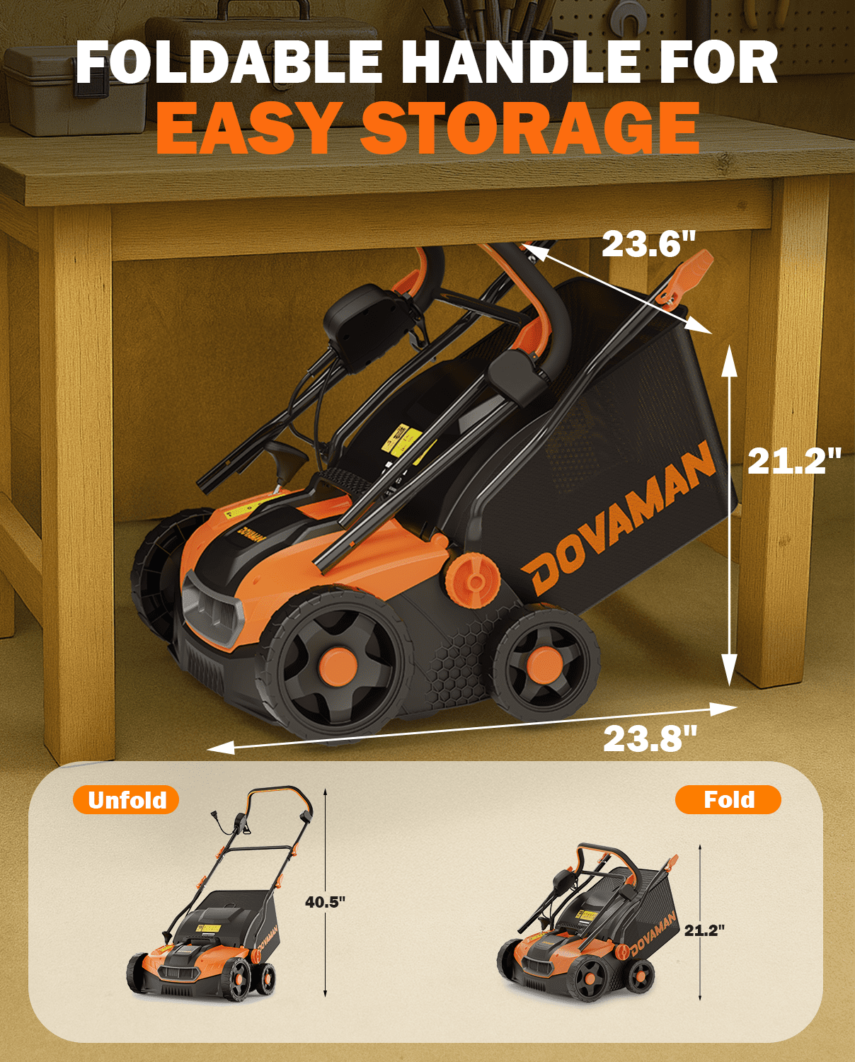 DOVAMAN Electric Lawn Dethatcher & Scarifier, 16-Inch 15A 2-in-1 Corded Tool with 5-Position Depth Adjustment and 12-Gal Collection Bag
