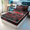 thumbnail image 3 of Erosebridal Sports Car Zipper Twin Comforter Sets with Fitted Sheet and 2 Pillowcases, Neon Cube Zipper Bedding Set, Red Black Cube, Black Reversible, 3 of 7
