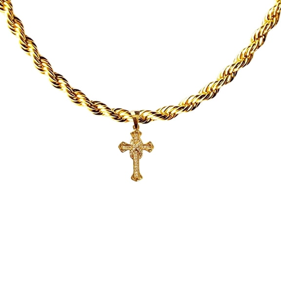 14k Bonded Gold Rope Chain with Roman Cross Pendant, Best Unisex Christmas Gift for Women, Men, Mother, Father, Girlfriend, Boyfriend, Her, Him, 14k Necklace with Charm, Best jewelry Gifts