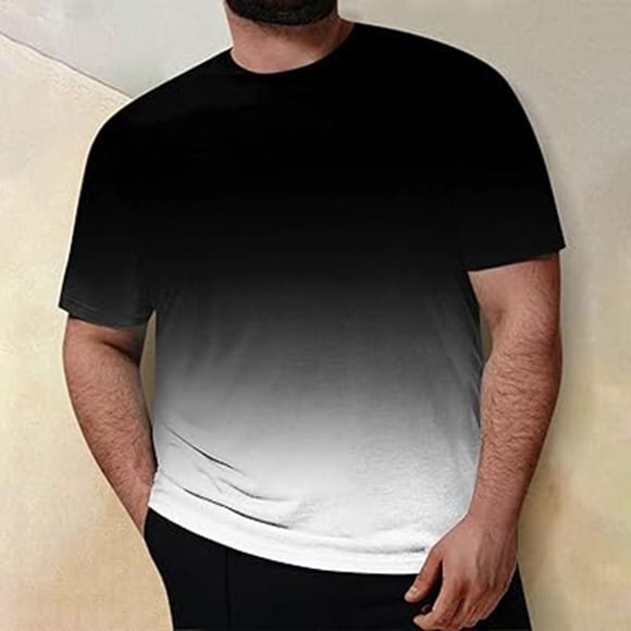 Men's Big and Tall T Shirts, Short Sleeve Graphic Tee with Gradient Print, Casual Summer Polyester Blend Shirt for Outdoor Comfort