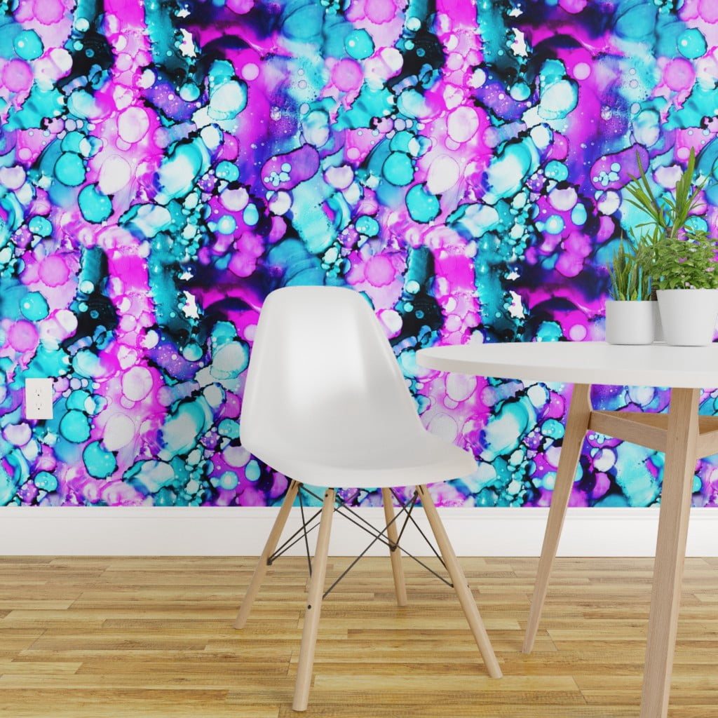 Peel-and-Stick Removable Wallpaper Purple Aqua Abstract Teal Mermaid