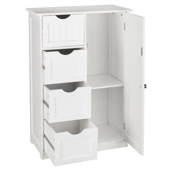 Single Door Bathroom Storage Cabinet with 4 Drawers, White