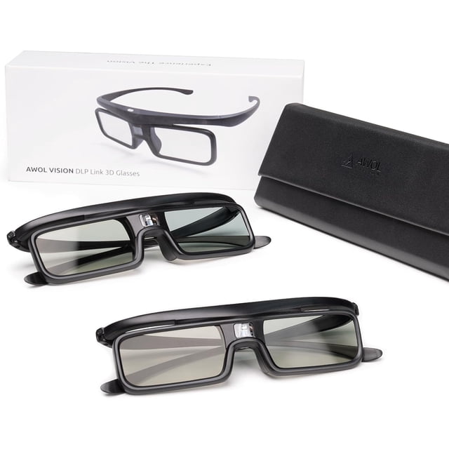 AWOL VISION DLP Link 3D Glasses, Rechargeable Active compatible with most DLP LINK 3D Technology Projectors/TVs. (2Packs)
