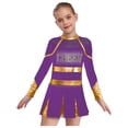 thumbnail image 1 of RUNQHUI Filles Enfants Paillettes Manches Longues Robe de Danse Ballet Uniforme d'Équipe Compétition Encouragement Danse Violet 12, 1 of 7