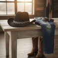thumbnail image 3 of Slccxzc Vintage Western Cowboy Hat with Rhinestone Tassel, Wide Brim Country Concert Headwear, 3 of 7
