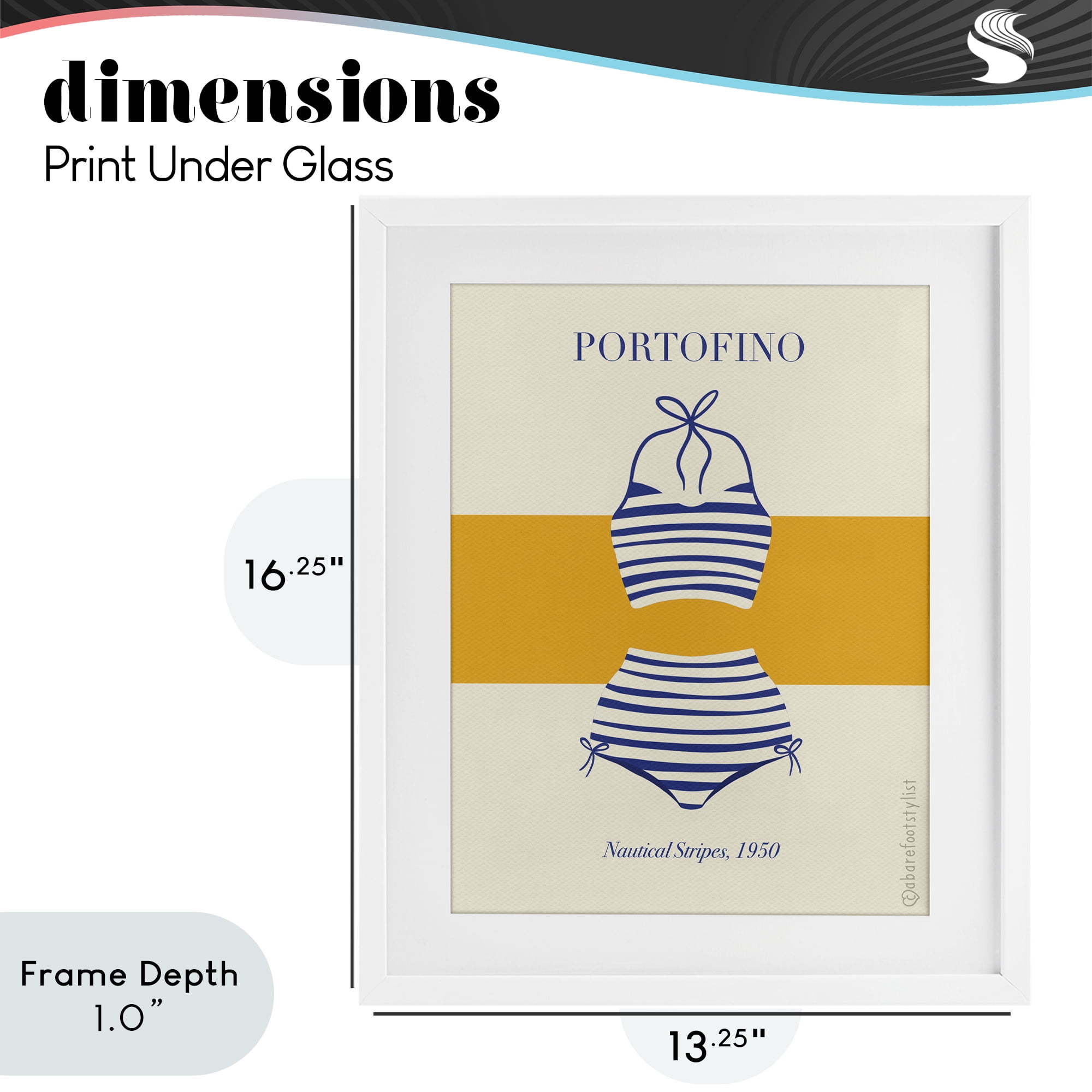Stupell Industries Portofino Striped Bikini White Framed Print Under Glass, design by A Barefoot Stylist
