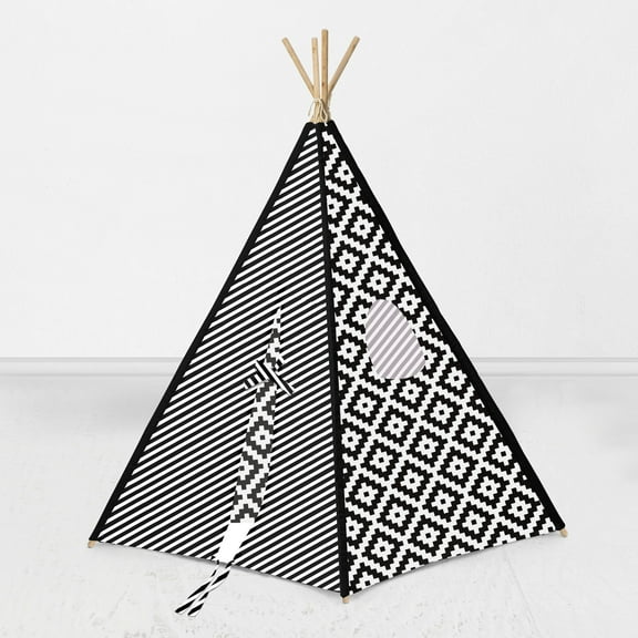 Bacati - Aztec Love Teepee Tent for Kids/Toddlers, 100% Cotton Breathable Percale Fabric Cover, Black