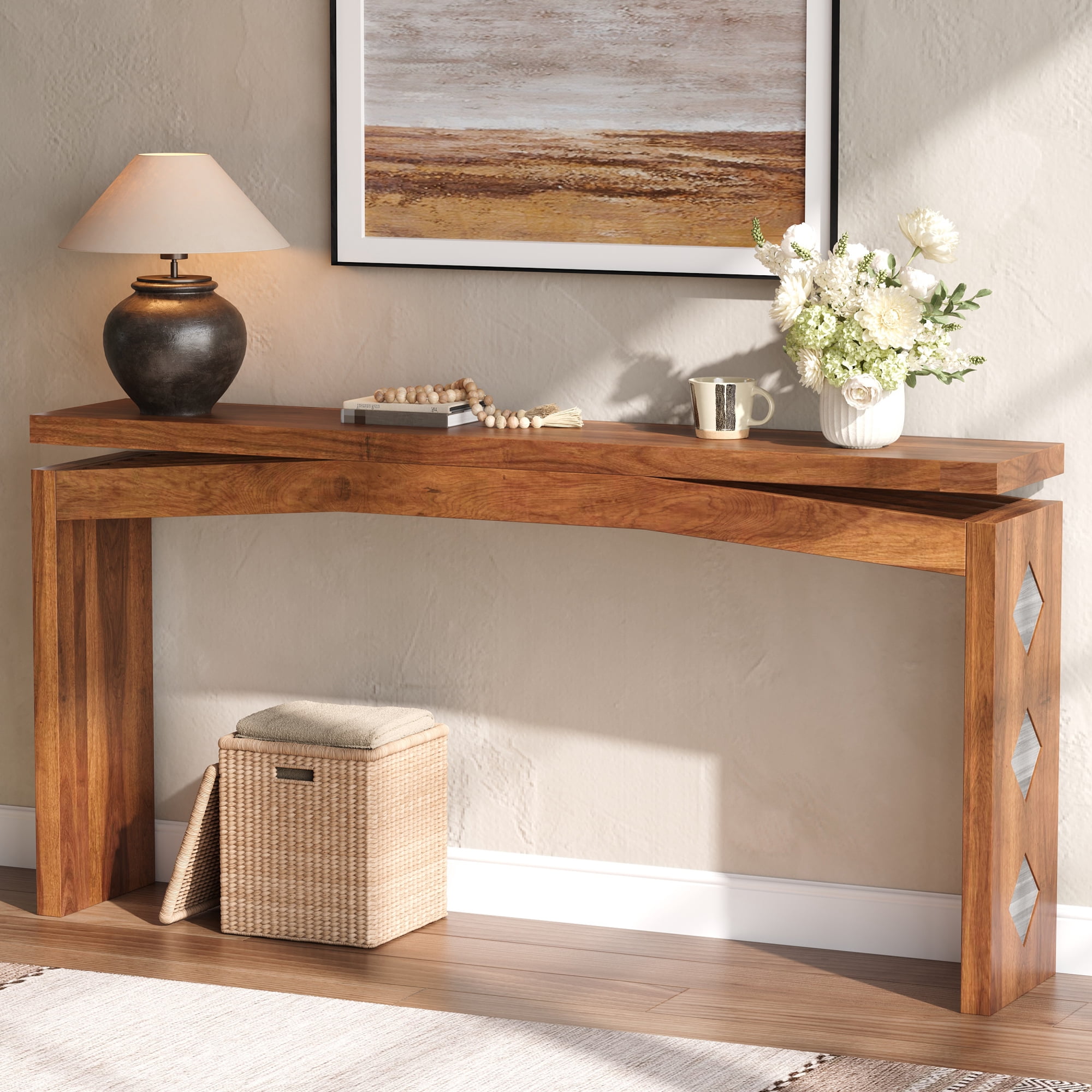 HOQBN Wood-Style Console Table, Sofa Back Side Table, 31" High Entryway Desk for Hallway, Living Room and Entrance Walnut