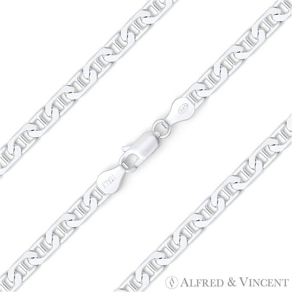 3mm Flat Marina / Mariner Link Italian Chain Bracelet in Solid .925 Sterling Silver
